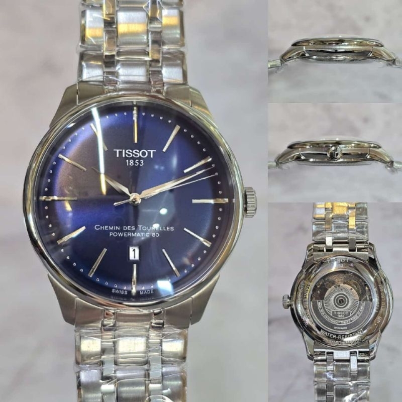 JST 2096 JAM TANGAN PRIA TISOT CHEMIN DES TOURELLES POWERMATIC SILVER BIRU STAINLESS SUPER PREMIUM