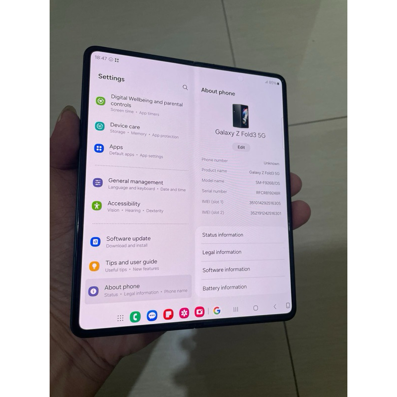 samsung galaxy z fold 3 5g 12/512gb ex inter bekas blokir sinyal