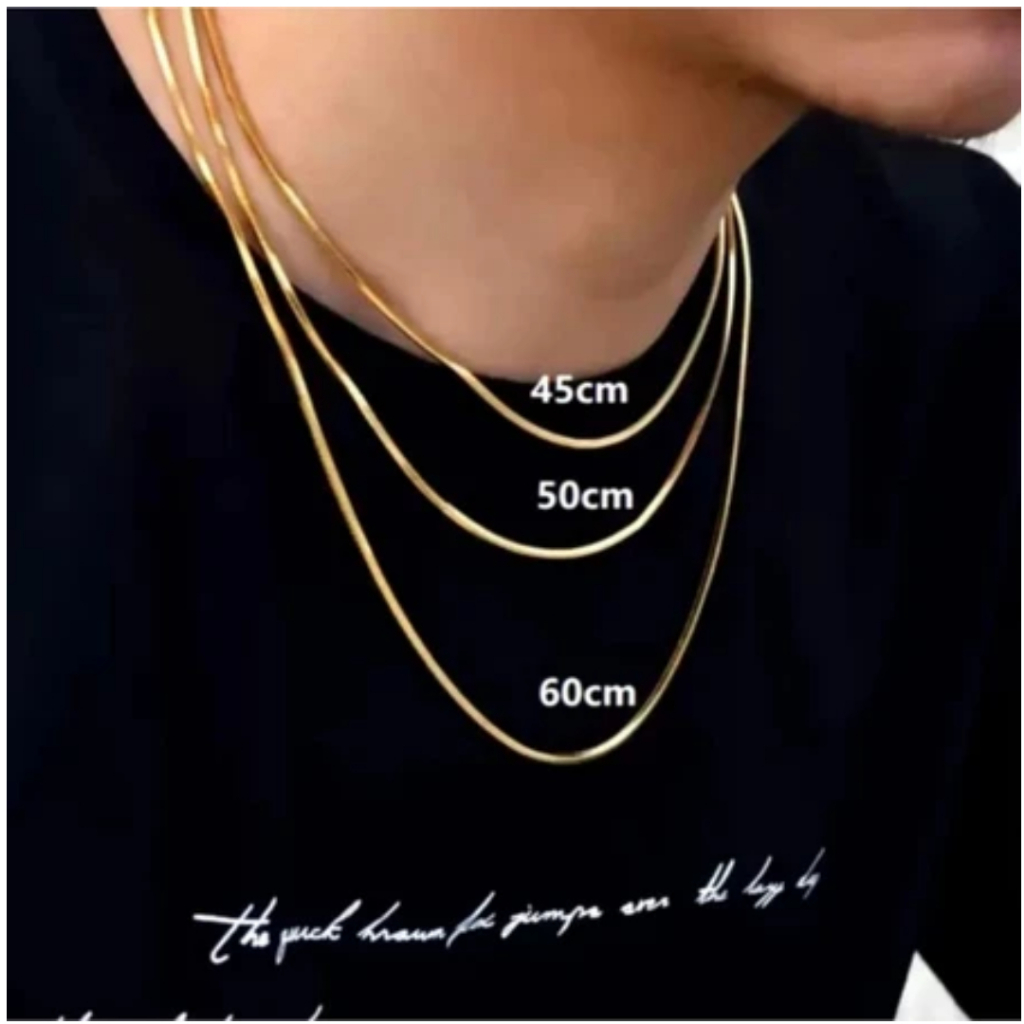 kalung belut gepeng gold titanium pria wanita anti karat/kalung titanium pipih gold