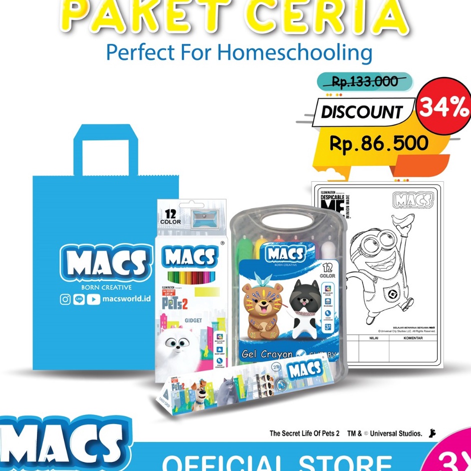 

Product Exclusive Macs Paket Ceria Paket Mewarnai Anak Pensil Warna Gel Crayon Pensil 2B Set