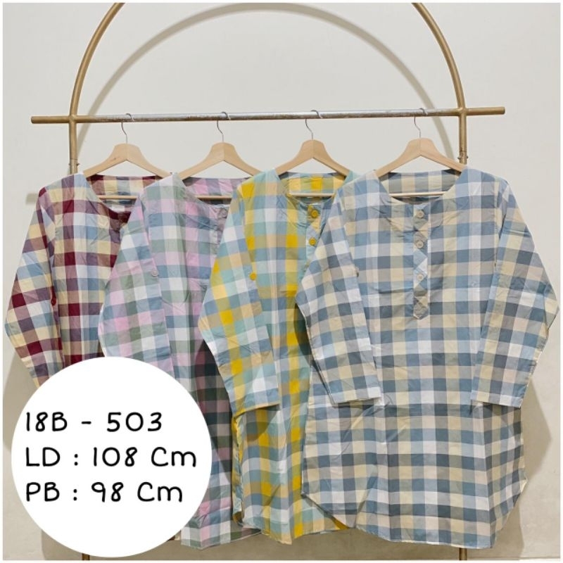 tunik wanita motif kotak oblong /tunik jumbo /bahan katun