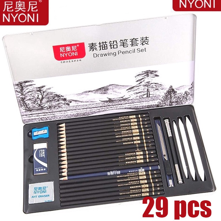 

Paket Terbaik Nyoni Drawing Pencil Gambar Set 29pcs Metal Tin Box Pensil Gambar Lukis Sketsa Lengkap Paket