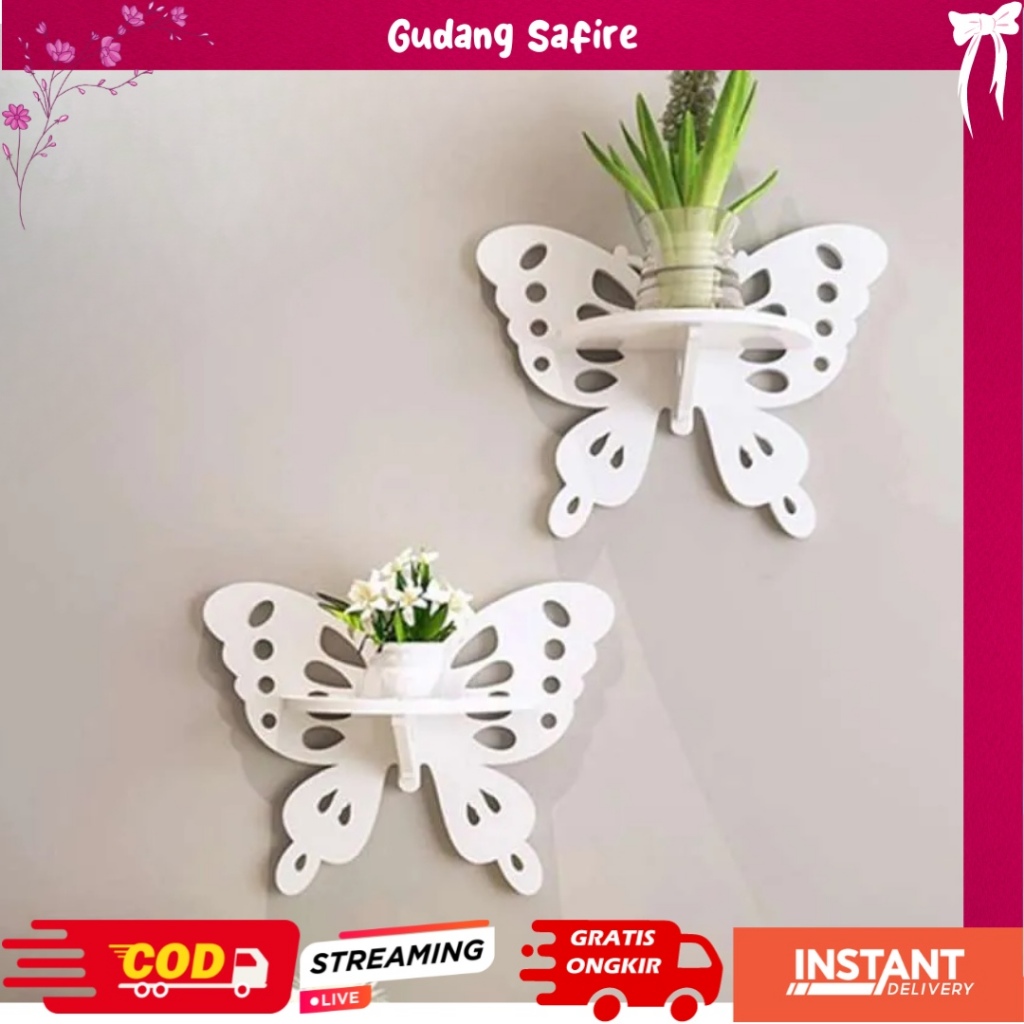 Walldecor 2 Set Shabby / Hiasan Dinding Vintage Kupu-Kupu 2in1 / Rak Dinding WPC Couple