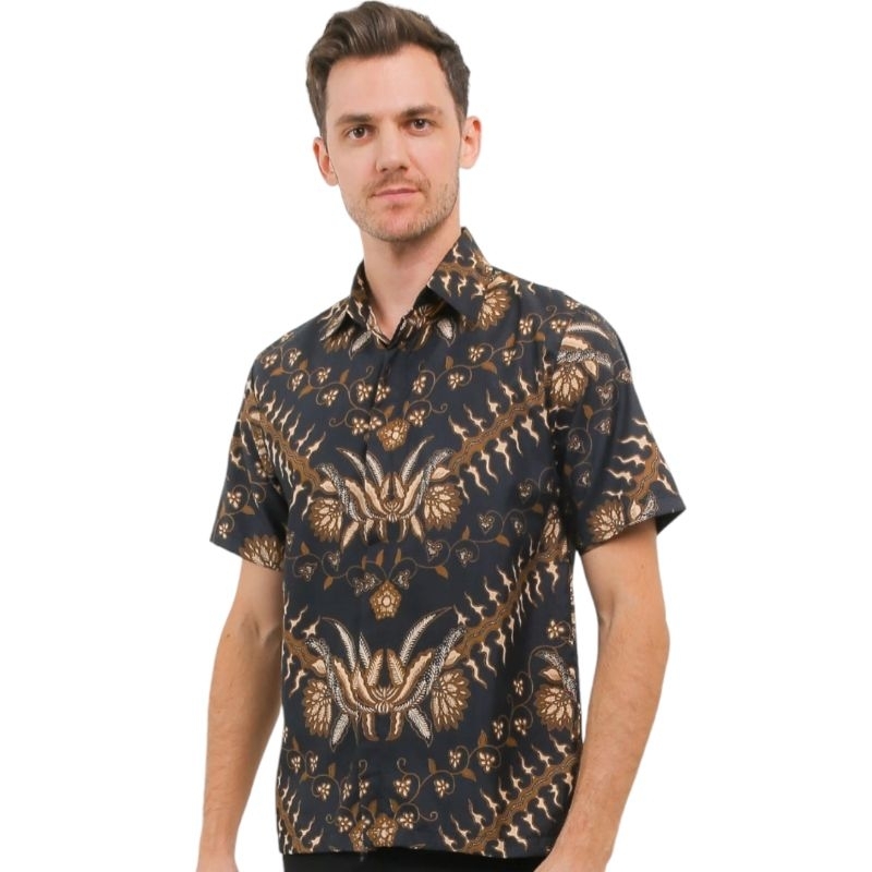 STRBTQ Kemeja Pria Batik Pendek KERIS HITAM Batik Pria Lengan Pendek