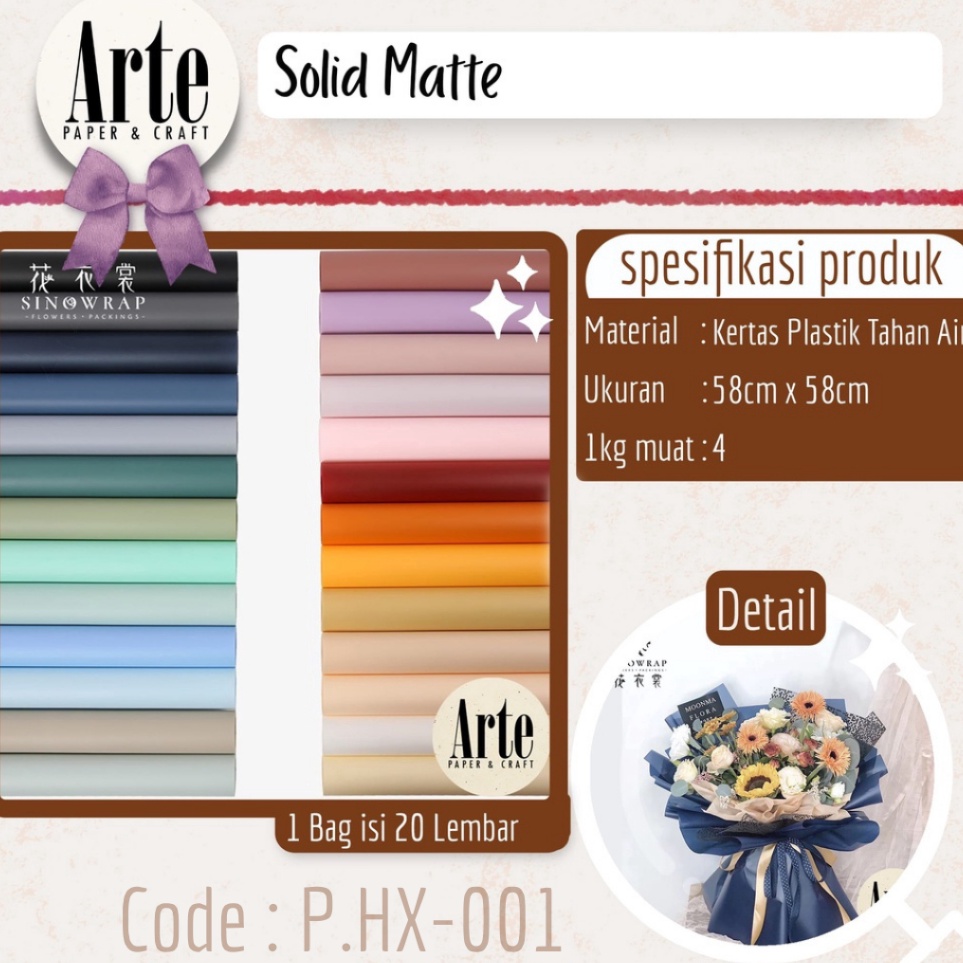 

First Come 2 Lembar Cellophane Solid Matte Kertas Buket Korea Bunga Flower Wrapping Bouquet Paper Kado Murah Arte Grosir Jakarta PHX1