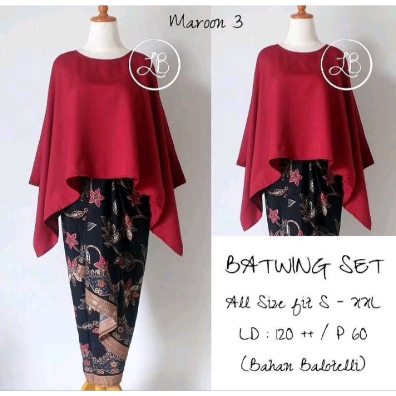 AMANDA • KEBAYA MURAH  SETELAN KEBAYA BLUOSE BATWING KALONG POLOS JUMBO LD 130 BIGG SIZEE MIX ROK LI