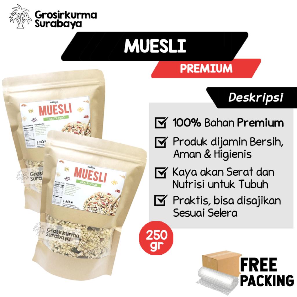 

MUESLI 250Gr Sarapan Sehat Oatmeal Granola Oat Untuk Diet Praktis Sereal Kismis Almond Golden Raisin