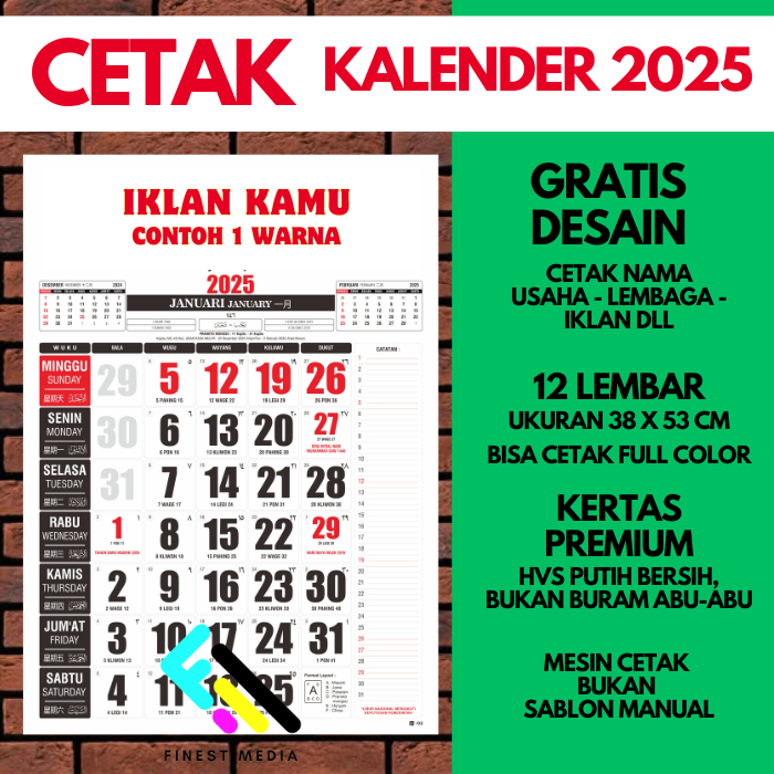 

CETAK KALENDER KERJA PAKAI NAMA USAHA UKURAN 38 X 53 CM - 12 LEMBAR