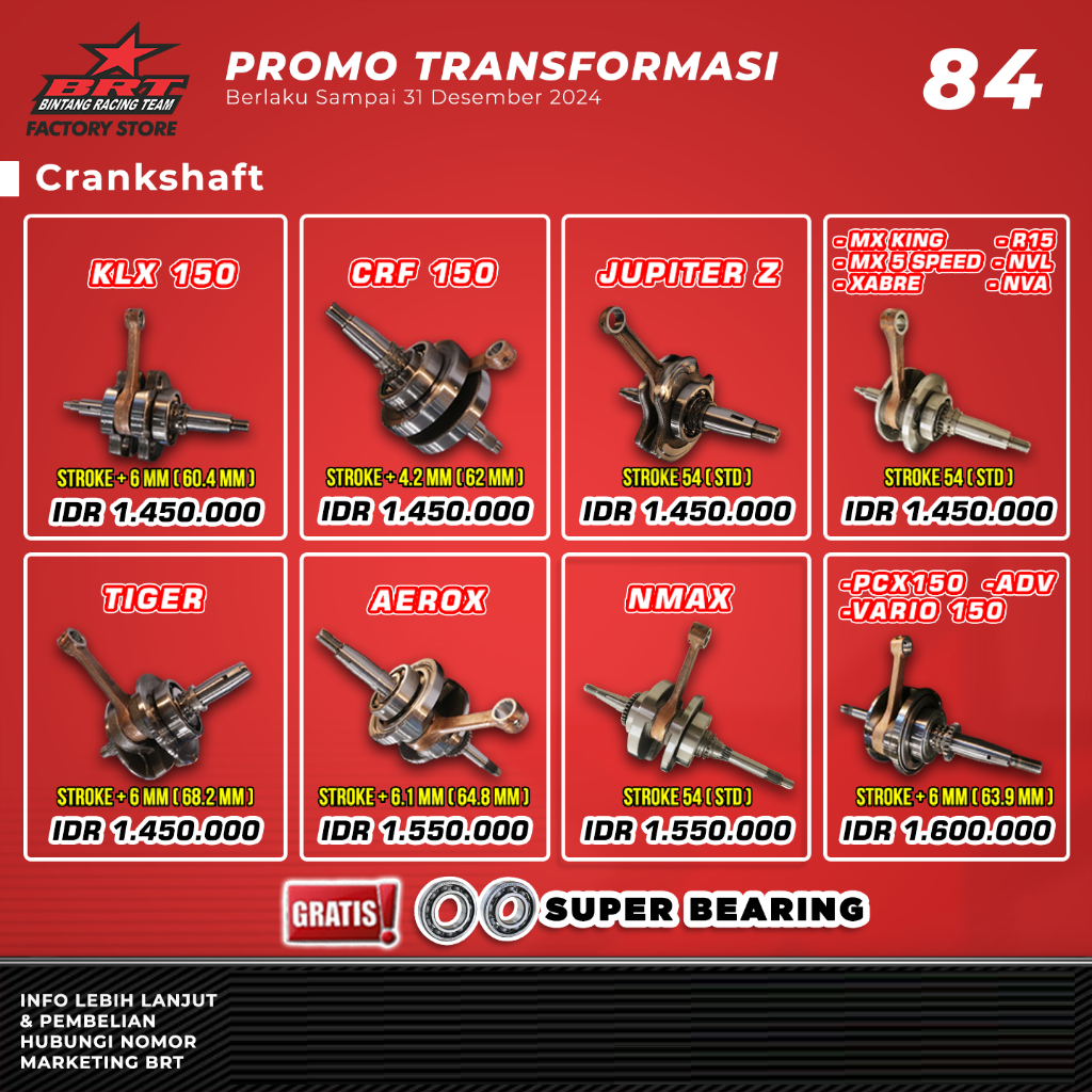 KRUK AS STROKE UP BRT - KLX 150 JUPITER Z CRF 150 MXKING/R15/NVA/NVL/XABRE/VIXION OLD  AEROX NMAX  P