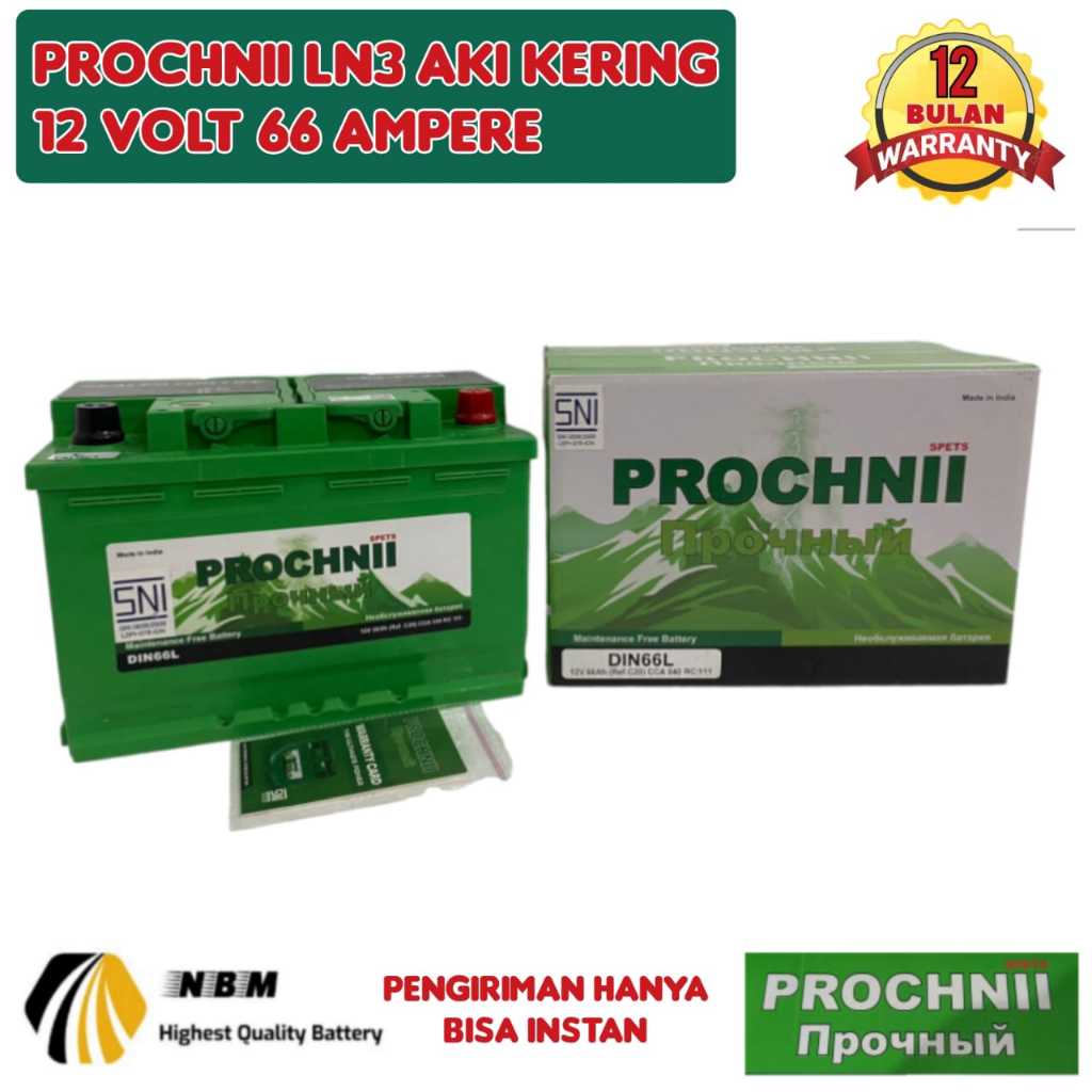 Aki Mobil  Innova Reborn Diesel/Fortuner diesel/Hilux PROCHNII LN3 aki kering 66 AH garansi 1 tahun