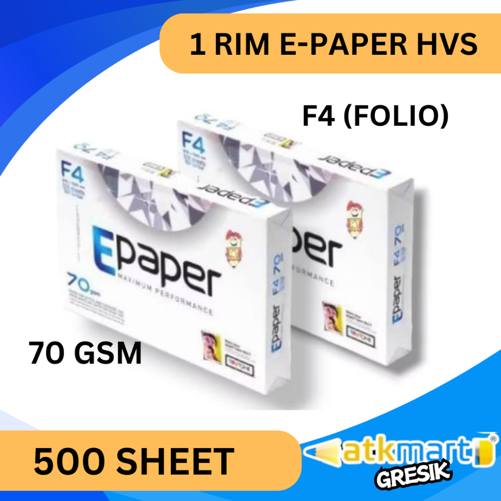 

KERTAS HVS EPAPER F4 FOLIO 70 GSM 1 RIM 500 LEMBAR KERTAS FOTOCOPY KERTAS PRINT FOTOKOPI MURAH