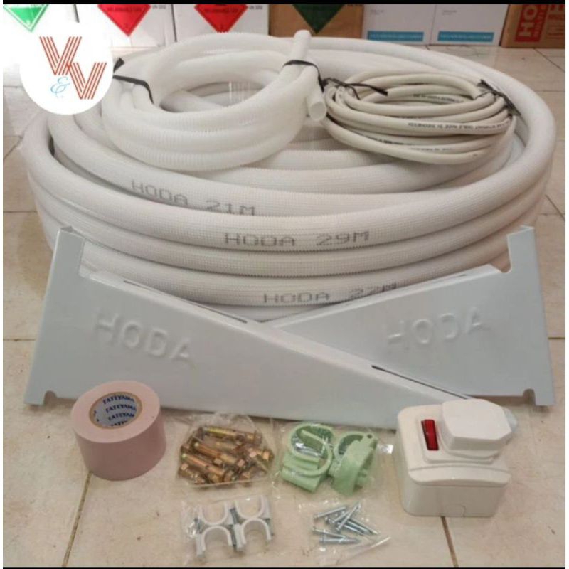 paket pipa hoda 5 meter+broco(link khusus)uk.1/4+3/8 material instalasi pipa AC 1/2 pk - 1 pk