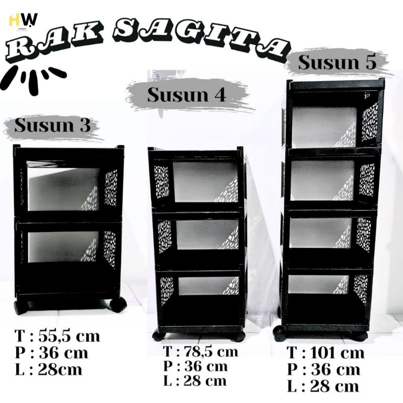 Rak Sagita susun 3 / Rak susun Keranjang Troli / Rak Salon Dorong / Rak Buku / Rak Serbaguna