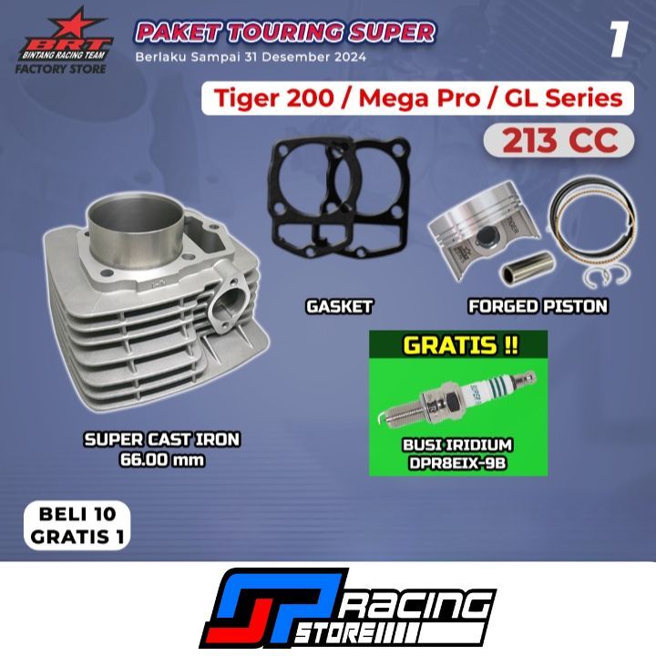 Paket Bore Up Tiger 200/Mega Pro Primus/GL Series - Blok Cast Iron - Piston 66 - BRT Paket Touring 1