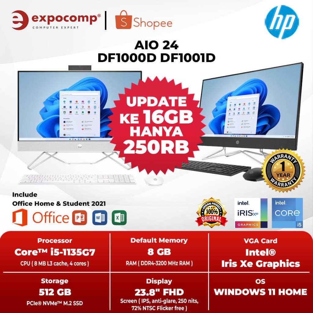 Hewlett Packard HP AIO 24 df1000d df1001d CORE i5-1135G7 8GB 512GB W11+OHS