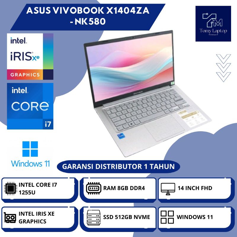 LAPTOP BARU ASUS VIVOBOOK X1404ZA/ INTEL CORE I7-1255U/ RAM 8GB DDR4/ SSD 512GB NVME/ 14INCH FHD/ SL