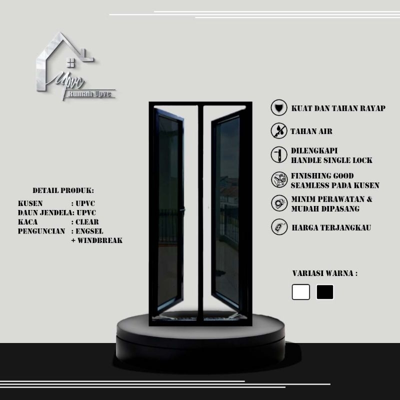 JENDELA SWING 2 DAUN HITAM UPVC PREMIUM