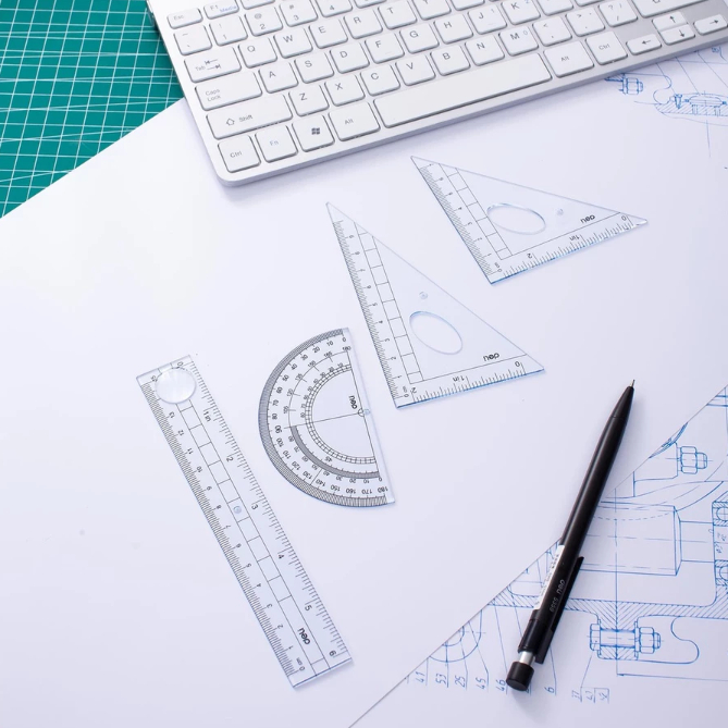 

Deli Set Penggaris Set Persegi Busur Derajat Set 4pcs PS tembus berkualitas, tahan lama E9597