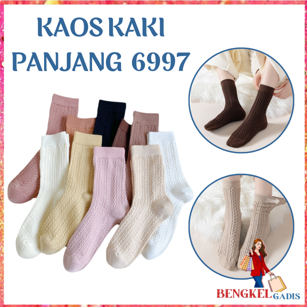 BG Kaos Kaki Wanita Korean Style Kaos Kaki 6997 Kaos Kaki Panjang Wanita Dewasa Embos Renda