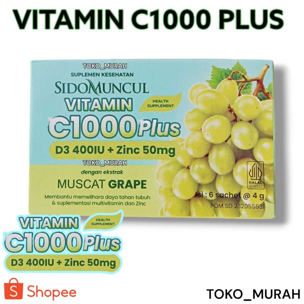 

Vitamin C 1000mg Sidomuncul Original rasa Varian Lemon Anggur Muscat grape 6 SACHET