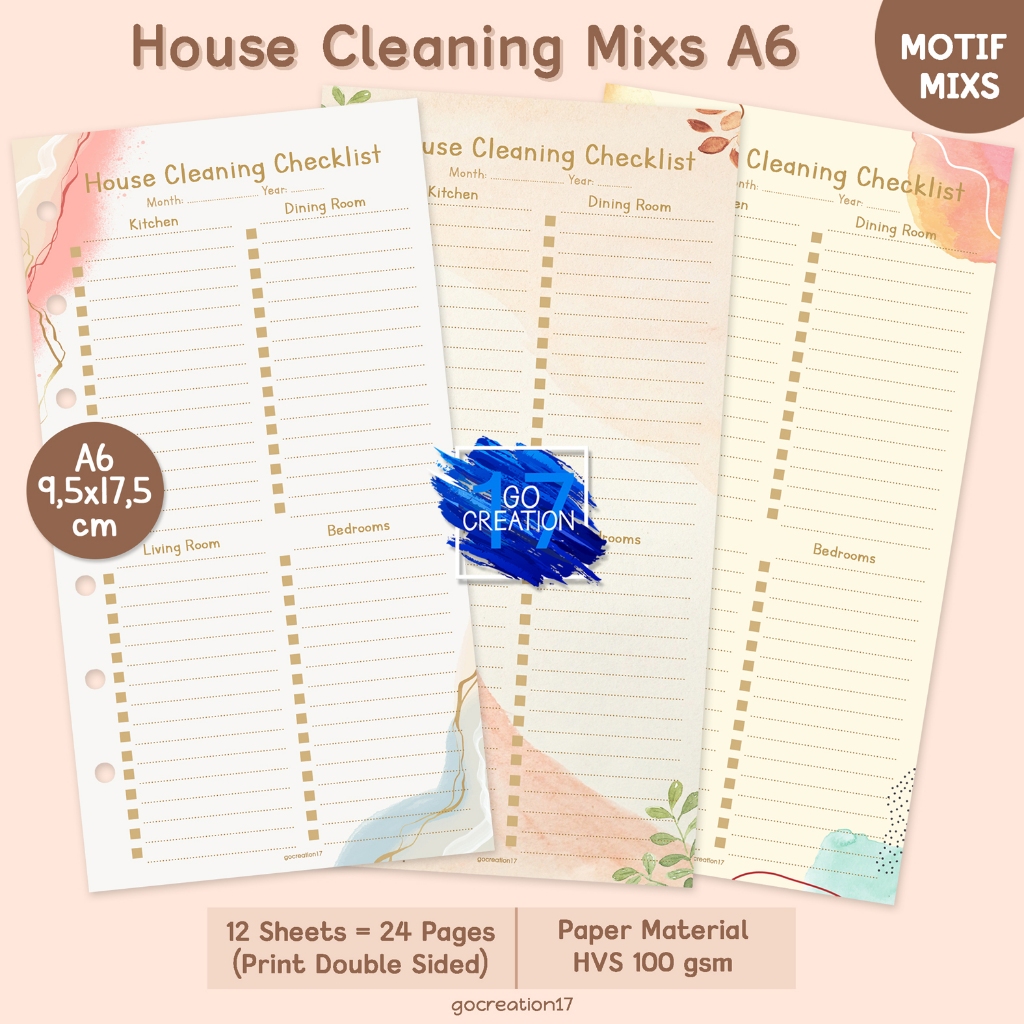 

Buku Planner Refill Kertas Binder House Cleaning Checklist Motif Premium A6