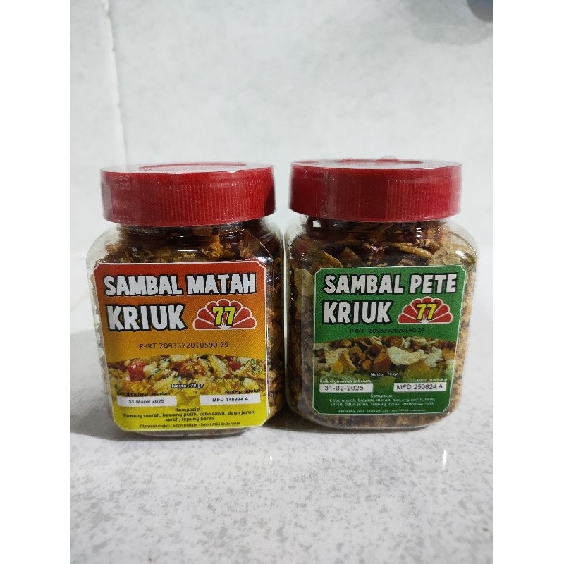 

Sambal matah kriuk "77" 70 gram & sambal Pete kriuk "77" 70 gram