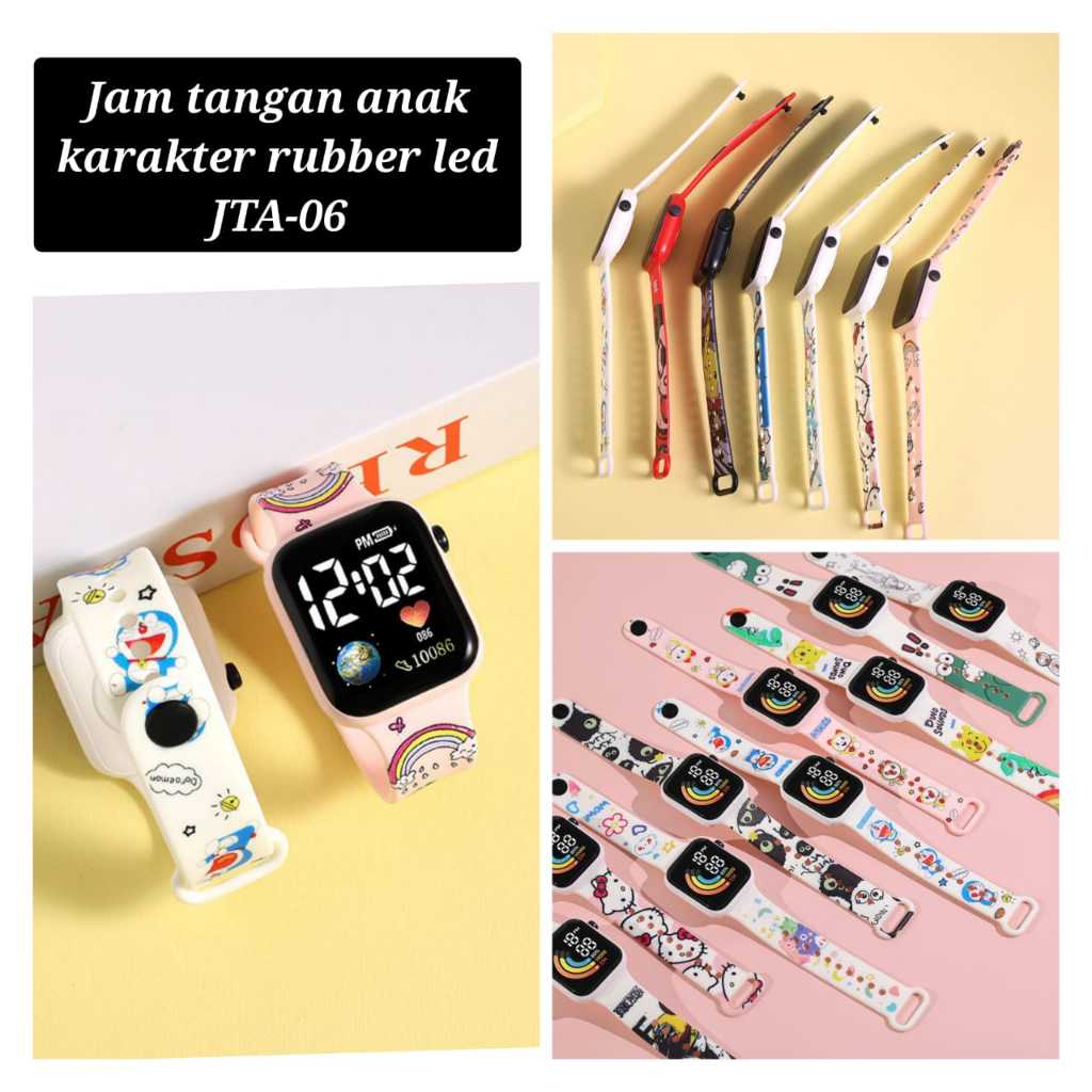 Jam anak karakter rubber led jta-06/Jam Tangan Anak LED Kotak Karakter Lucu