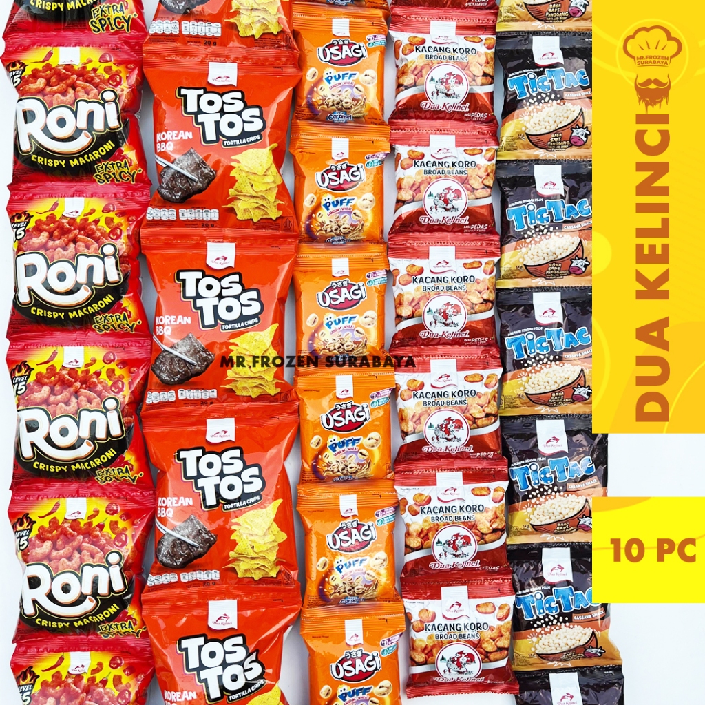 

DUA KELINCI KERIPIK TORTILA TOSTOS / RONI / TICTAC / SUKRO / KACANG KORO