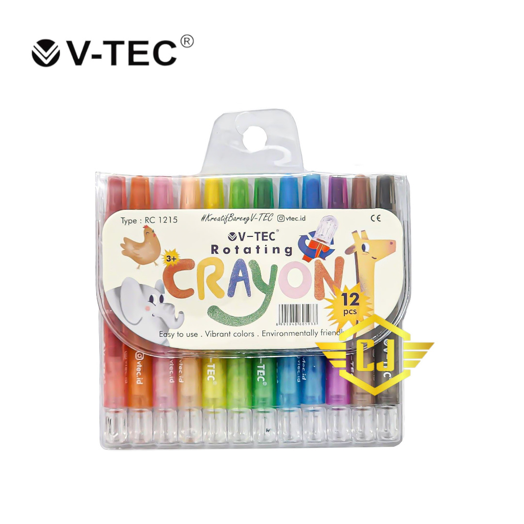 

Rotaring Crayon V-TEC RC-1215 12 Warna Pendek ( Twist Crayon Putar )