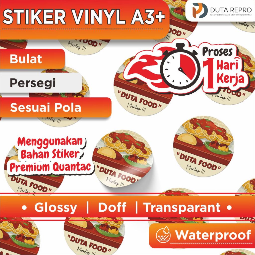 

Cetak Stiker Custom Tahan Air (+ Kiss Cut) (Vinil / Transparan). Minimal Checkout 3 lbr A3