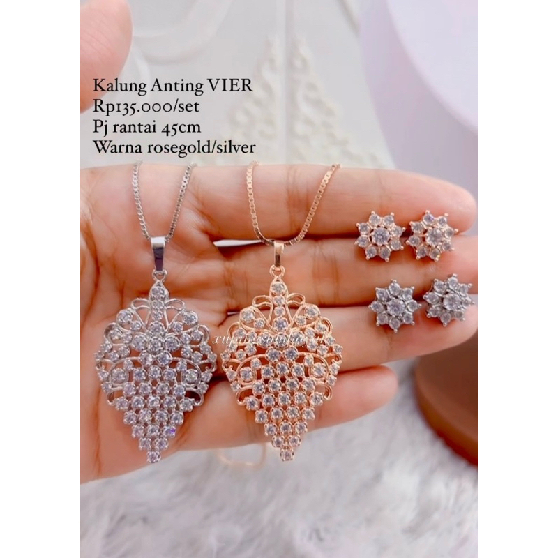 Kalung anting lapismas KAV232. kalung anting titanium rodhium cuping tembaga lapismas