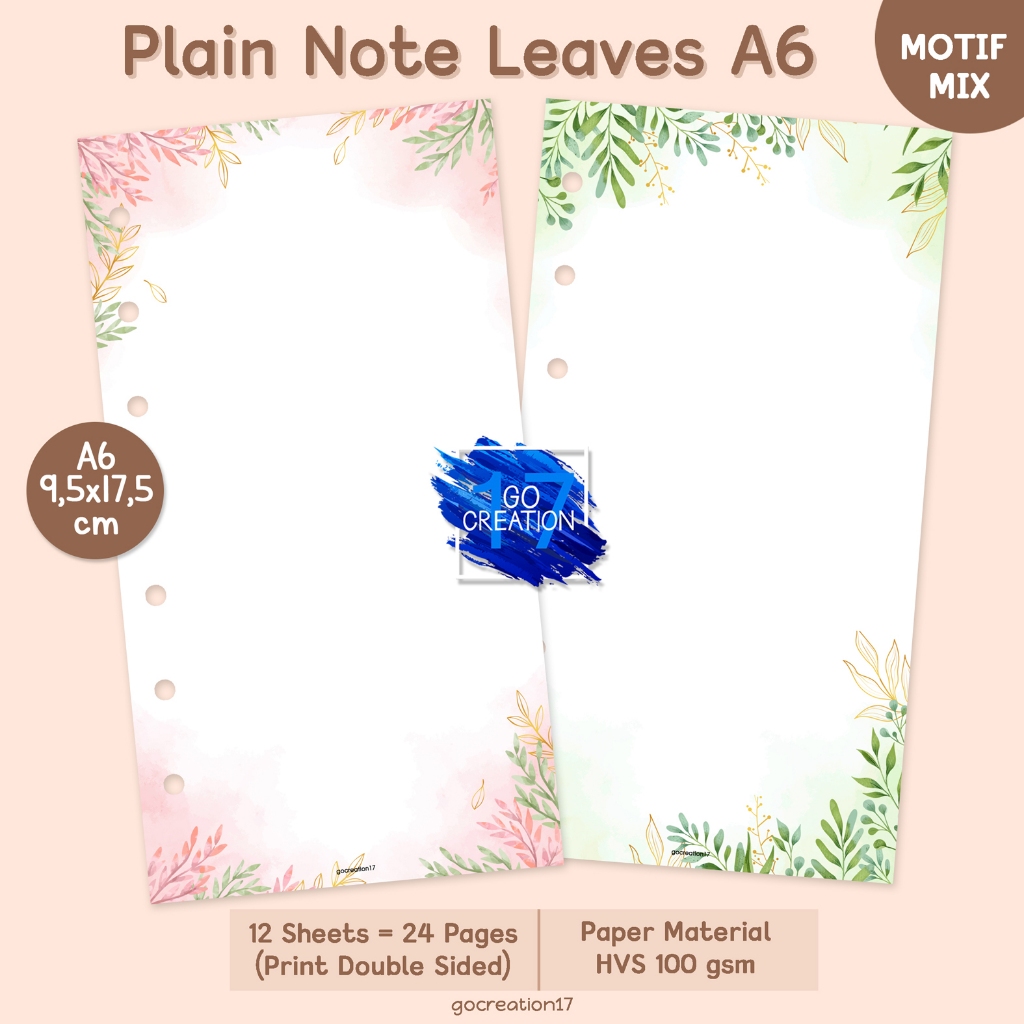 

Buku Planner Refill Kertas Binder Plain Note Leaves Polos Motif Premium A6