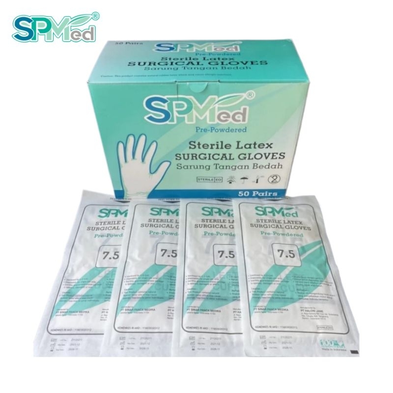 Sarung Tangan Bedah Steril SPMed Sterile Latex Surgical Gloves Pre-Powdered | Ukuran 7,5