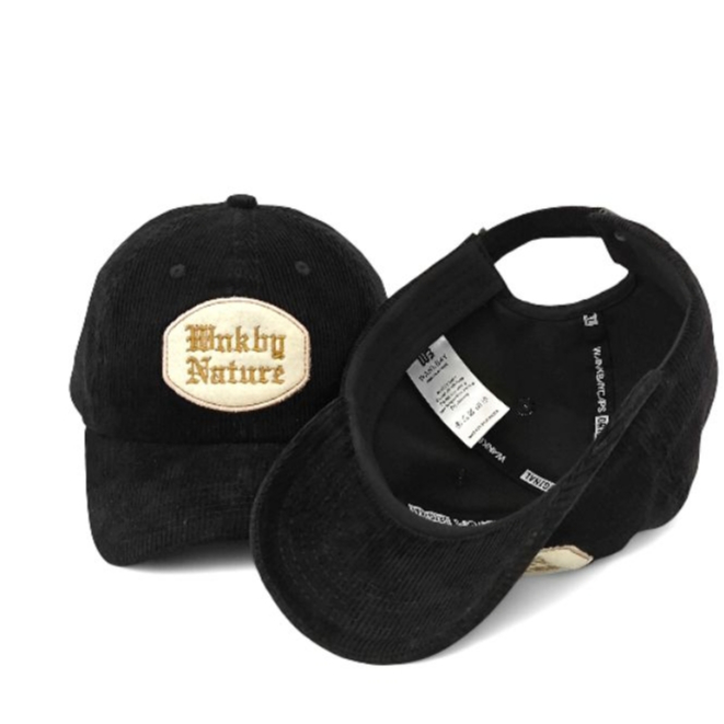 Wankbay  topi distro Polocap Corduroy Black Gold 3D