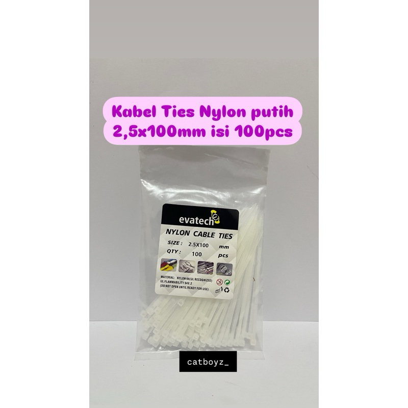 

kabel ties nylon putih evatech 2.5x100mm isi 100pcs