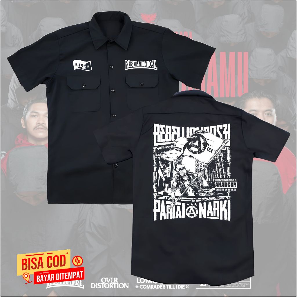 KEMEJA WORKSHIT pendek pria band  REBELLIONROSE original distro - WORKSHIT pendek  RebelionRose dist