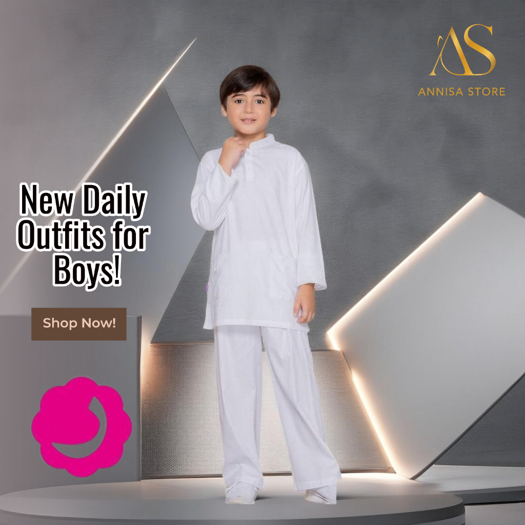 Baju Stelan Lengan Panjang Putih Koko Anak RAUNA PRIDE RKA 01 PJ WHITE