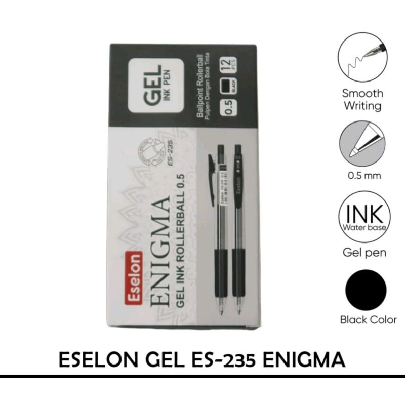 

1 PAK / 12 PCS ESELON GELL PEN ES-235 ENIGMA/ PULPEN TINTA HITAM / PULPEN CETEK ESELON