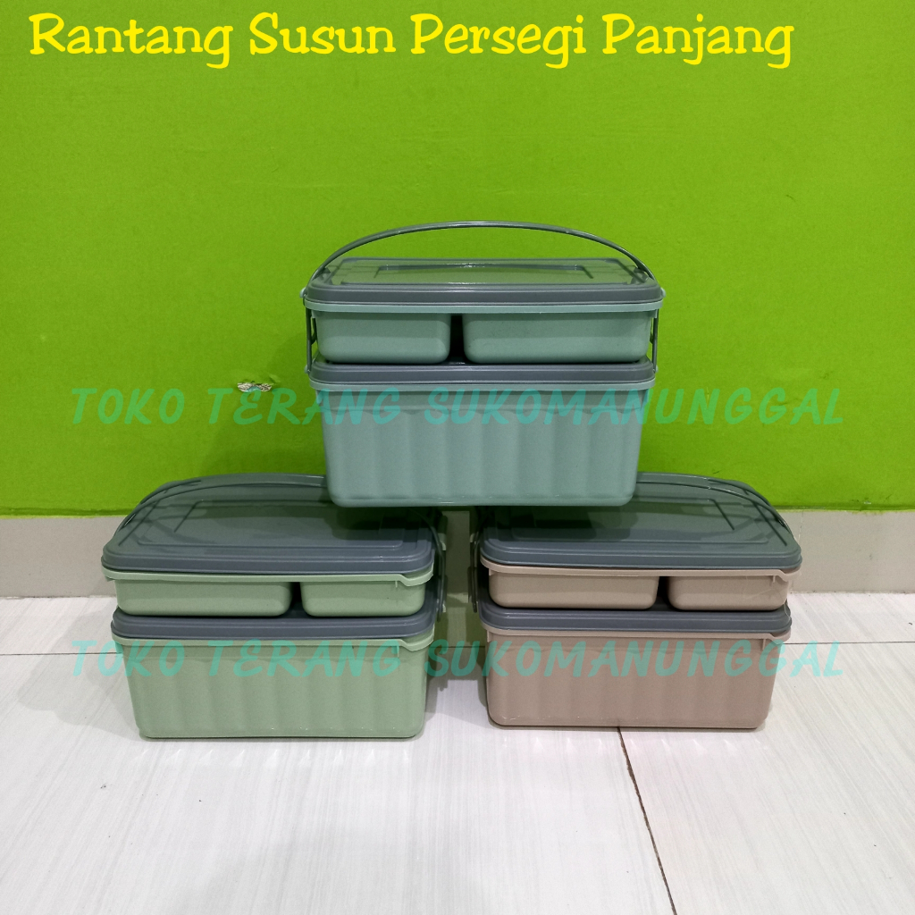 1PCS Rantang susun persegi panjang 2 susun 4 sekat rantang hajatan besar rantang plastik rantang pik