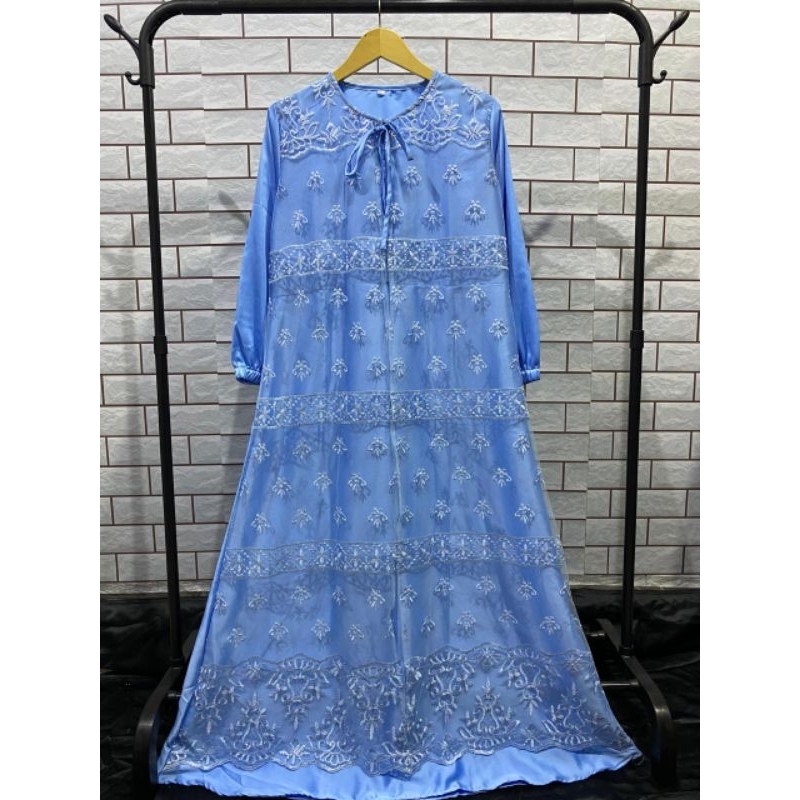 Abaya tille Sapto Warna Burgundy Gamis Tulle Sapto Bordir Premium