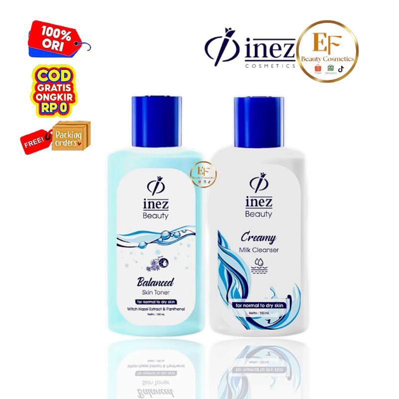 INEZ Beauty Paket Pembersih&Penyegar Wajah | INEZ Creamy Milk Cleanser | Balanced Skin Toner - Pembe