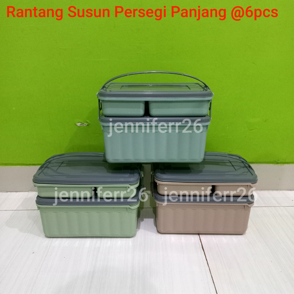 6PCS Rantang susun persegi panjang 2 susun 4 sekat rantang hajatan besar rantang plastik rantang pik