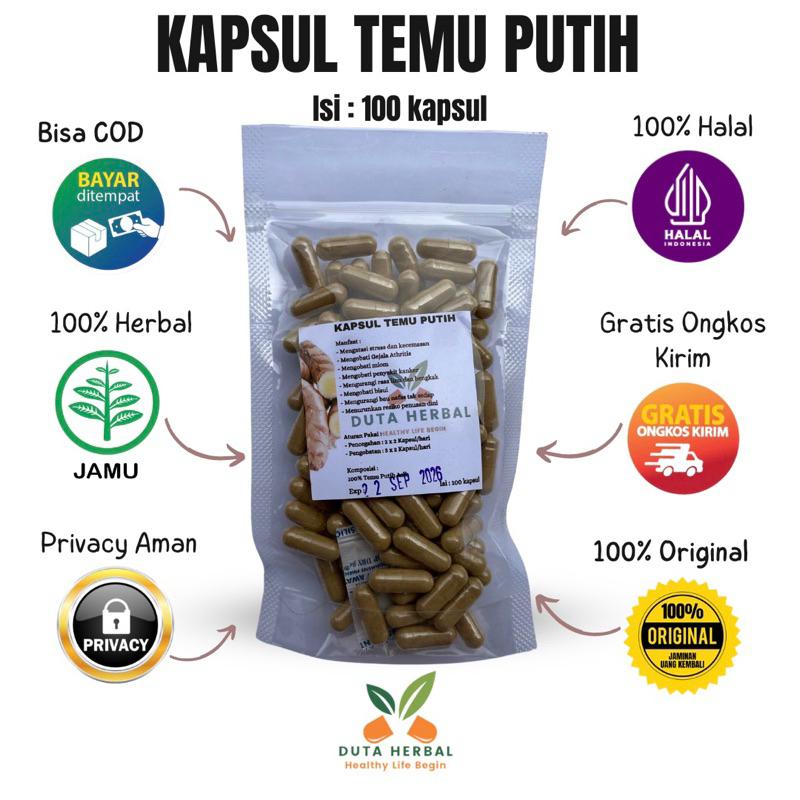 Kapsul Temu Putih/Kunyit Putih (Curcuma Zedoaria) Isi 100 Asli Herbal