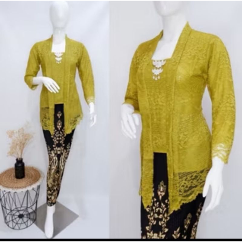 Setelan Kebaya Kutu baru modern  Brukat Lengan Panjang Ld 120 Jumbo XXXL Atasan Kebaya Floy Lengan p