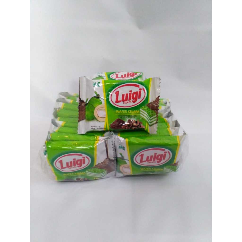 

LUIGI Wafer Kelapa Salut Coklat 12 Gram - Snack Cemilan Enak & Lezat - Pack isi 20 - SJY Shop Murah Lebay