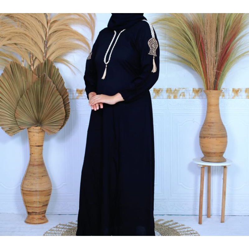 Abaya Hitam Gamis Arab Saudi Terompah Dubai Bordir Komputer Kombinasi Renda All Size