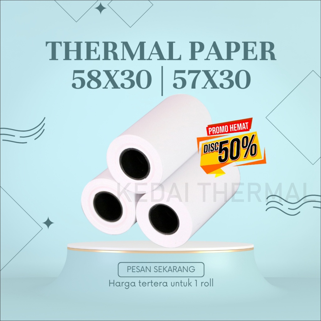 

KERTAS STRUK THERMAL 57X30 58X30 PAPER ROLL TERMAL EDC MINI PRINTER BLUETOOTH 58MM CORE