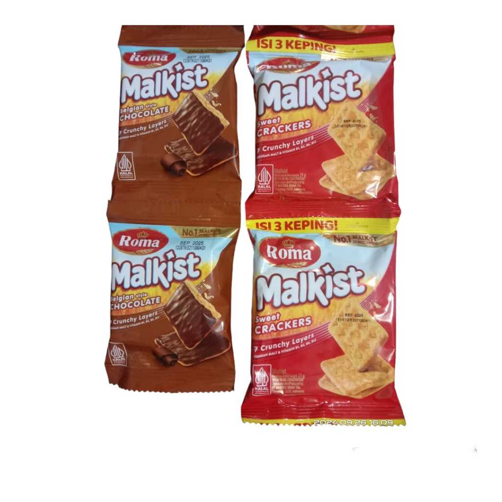 

ROMA MALKIST SWEET CRACKERS & BELGIAN STYLE CHOCOLATE (1 RENCENG 10 SACHET)