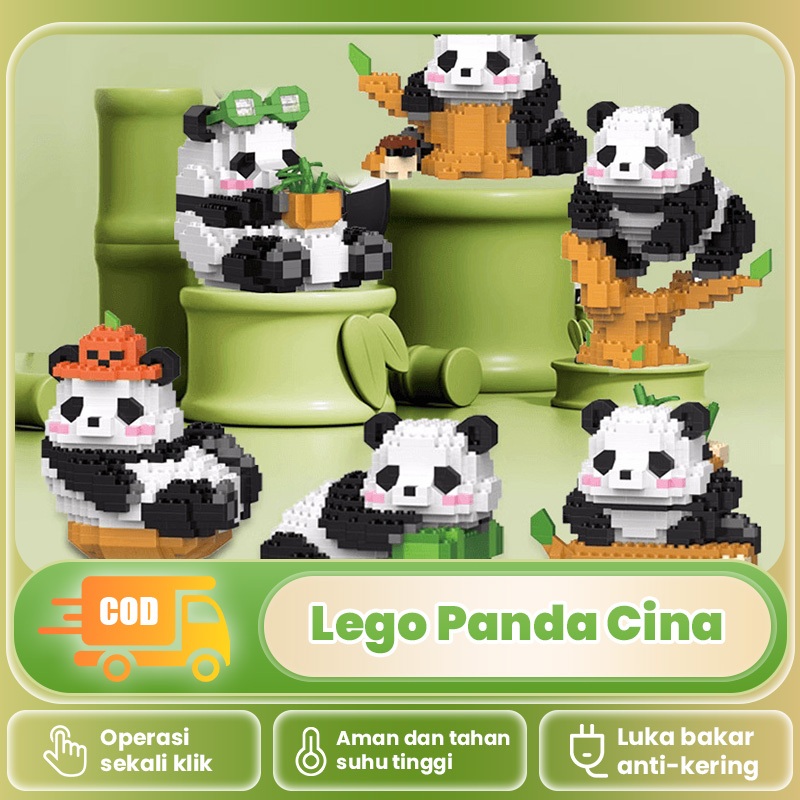 Bunga Panda Kartun Mainan Edukasi Anak-anak Cocok dengan Lego Miniatur Partikel Kecil Blok Bangunan 