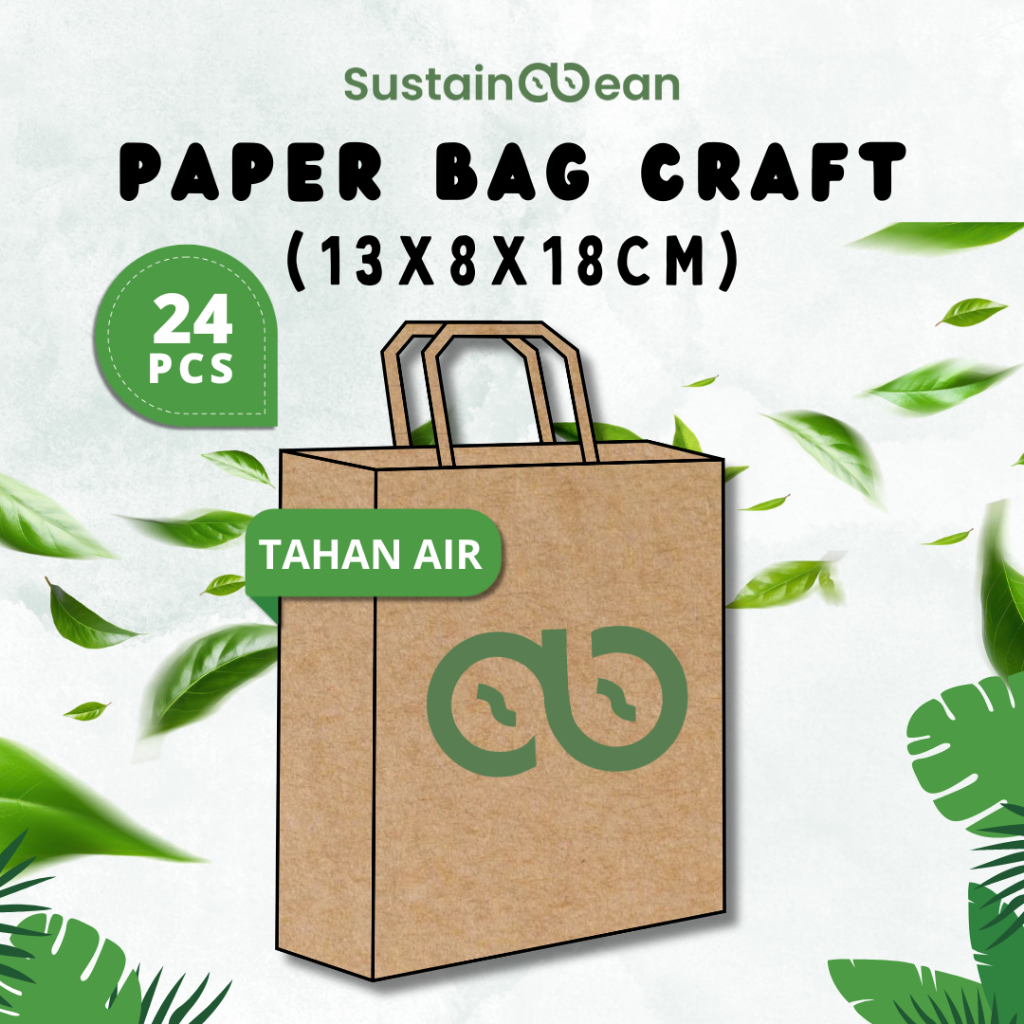 

Paper Bag Sustainabean Tahan Air | Kertas Kraft | Ukuran 13x8x18cm | Isi 24 pcs